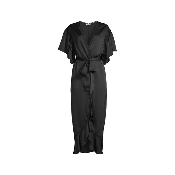 Free People Moonbeams Lace  Trim Satin Robe | Black | Size Small | NWT - Picture 6 of 10